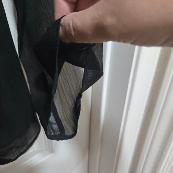 Lioness Sheer Ruffle Tie-Front Black Blouse XS - Picture 8 of 9